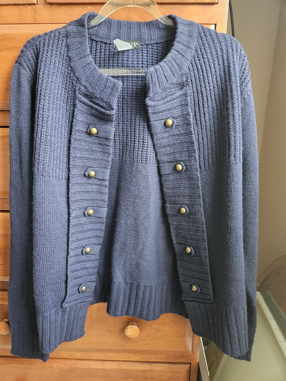 VENUS Navy Blue Faux Button-Front Women's Cardigan Sweater